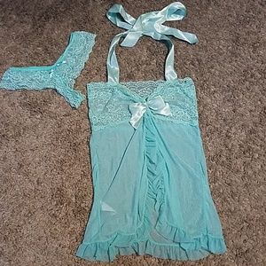 Sexy Turquoise Stretch Lace Babydoll